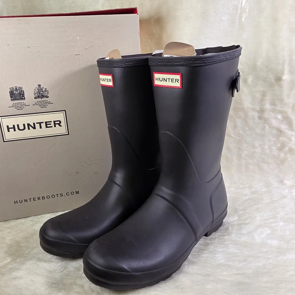 Hunter Original Back Adjustable Short Rain Boots Black Womens 8 Only Tried On